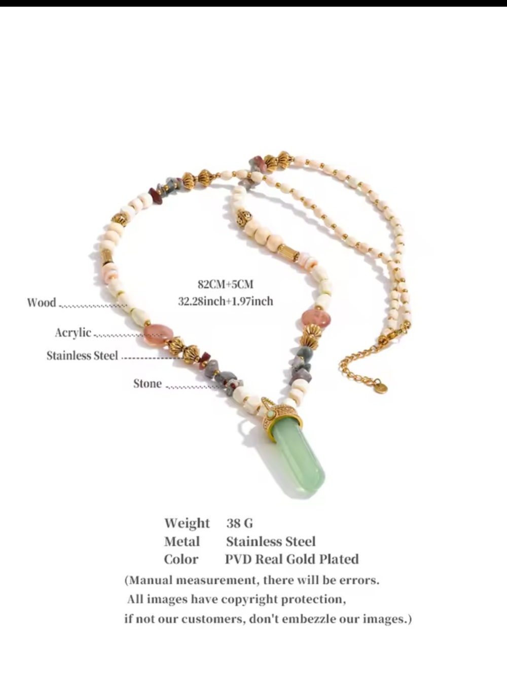 Green Jade Beaded Artisan Long Necklace - Picture 12 of 15